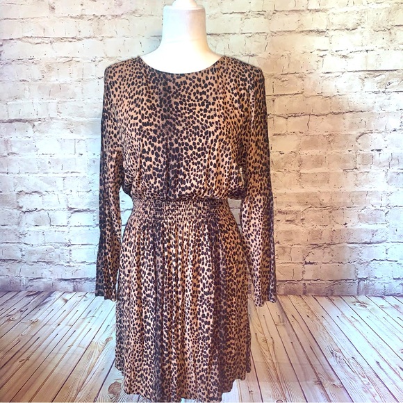 H&M Leopard Print Long Sleeve MIDI Dress - Picture 1 of 4